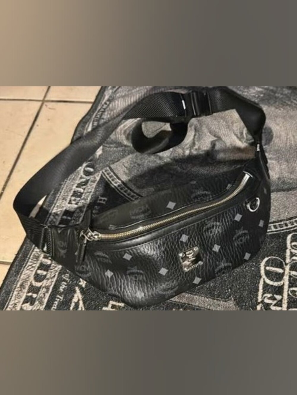 MCM Black Leather Logo Crossbody Belt Bag